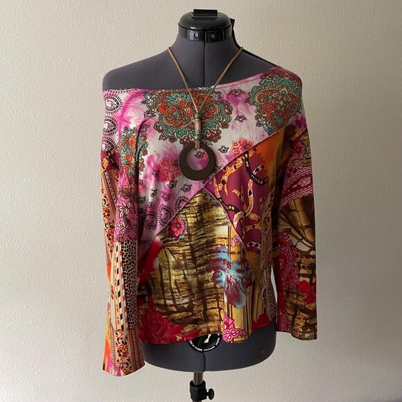 y2k vintage 00's pink paisley printed fairy boho top | size L - Picture 3 of 10